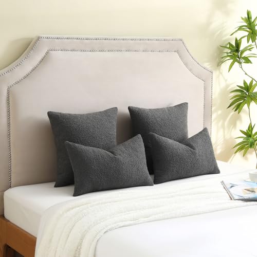 Pack of 2 Boucle Textured Throw Pillow Covers 24x24 Inch (Dark Grey / 24" x 24" (Pack of 2))
