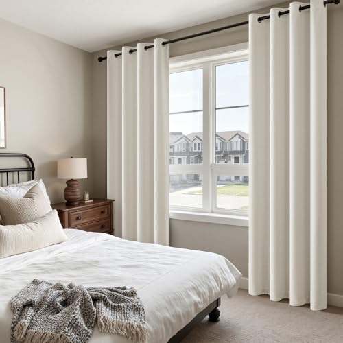 Ivory Blackout Bedroom Curtains Drapes 96 Inch Long 52"x96" (Ivory / 52"W x 96"L (Pack of 2))