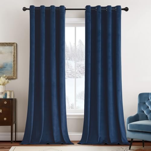Velvet Curtains Navy Blue 52 x 108 Inch Length Set of 2 (Navy Blue / 52"W x 108"L (Pack of 2))