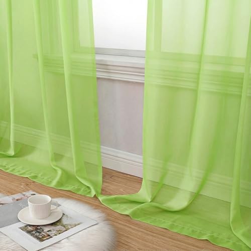 Sheer Curtains 84 Inches Long 2 Panels Set for Bedroom Living Room (Lime / 42"W x 84"L (Pack of 2))