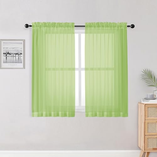 Lime Kitchen Sheer Curtains for Bedroom Living Room 45 Inch Length (Lime Green / 42"W x 45"L (Pack of 2))