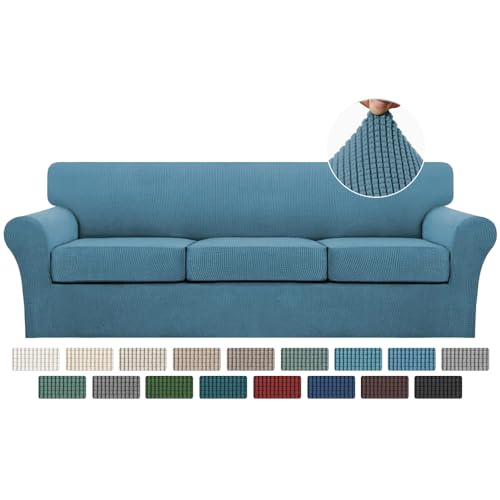 4 Piece Sofa Covers for 3 Cushion Couch Sofa Slipcover Soft Couch Cover for Dogs (XL Sofa (3 Cushion) / Storm Blue)