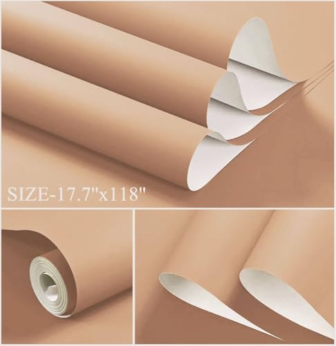 118''x17.7'' Orange Peel and Stick Wallpaper Contact Paper Modern Self Adhesive Wall Paper Removable Renter Friendly Textured Solid Color Shelf Cabinet Vinyl Roll (Coral Orange / 17.7" x 118")