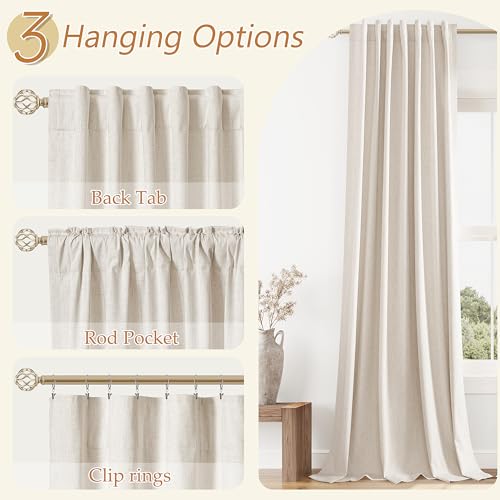 100% Blackout Linen Curtains 63 Inch Length 2 Panels Set for Living Room Bedroom Back Tab Thermal Insulated Black Out Drapes Room Darkening Farmhouse Style for Bedroom Window Curtains 52x63 (Linen / 52"W x 63"L (Pack of 2))
