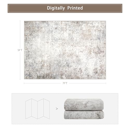 Beige Grey Washable Rugs 5x7 Area Rugs for Living Room (5' x 7' (Rectangular) / Brown-grey-beige-slate)