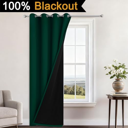 Dark Green Blackout Curtains 96" Long for Bedroom 52" Wide 1 Panel (52"W x 96"L (Pack of 1) / Green)