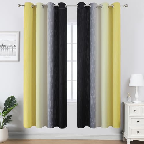 Black and Yellow Ombre Blackout Curtains 72 Inches Long (Black and Yellow / 52"W x 72"L (Pack of 2))