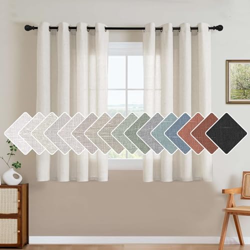 Elegant Natural Linen Blended Energy Efficient Light Filtering Linen Textured Curtains (52"W x 45"L (Pack of 2) / Heathered Natural)