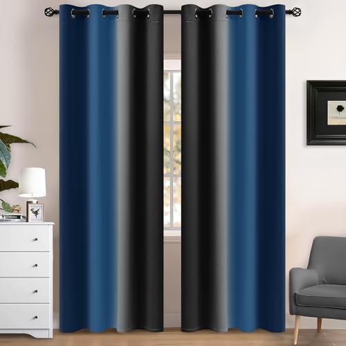 Dark Blue Black Ombre Curtains 52x84 Inche Long 2 (52"W x 84"L (Pack of 2) / Dark Blue and Black)