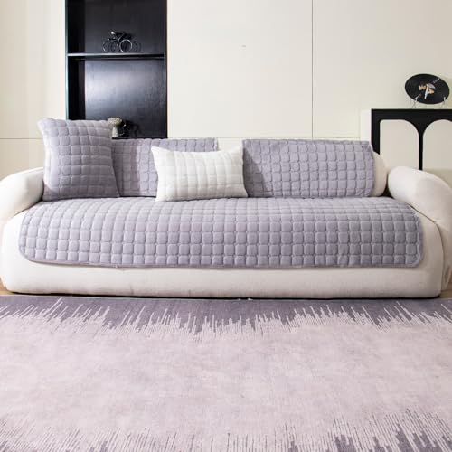 Velvet Sectional Couch Cover for 3 Seats (Light Grey / 1PC/35.4"x83"/3 Seats & Long "L" Part)