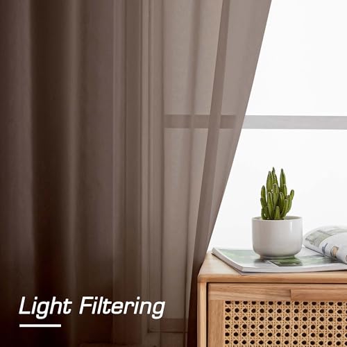 Sheer Curtains 63 inch Length 2 Panels Set (Chocolate / 42"W x 63"L (Pack of 2))