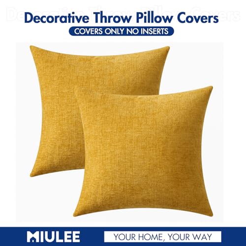 Soft Chenille Throw Pillow Covers Mustard Yellow 18x18 Pack of 2 (18" x 18" (Pack of 2) / Mustard Yellow)