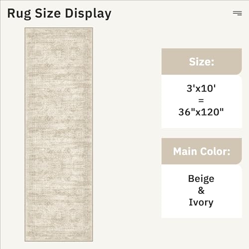Washable 3x10 Hallway Runner Rug Non (Beige / 3' x 10' (Runner))