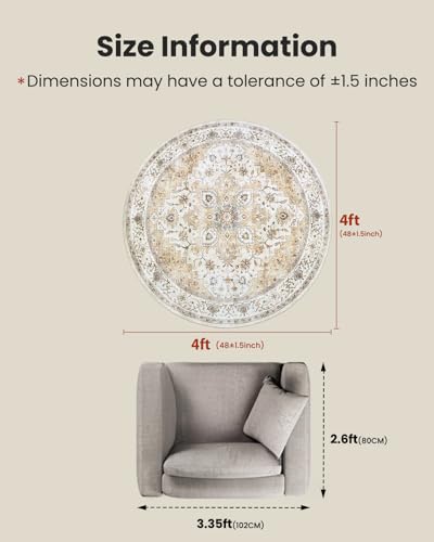 Amada Round 4x4 Washable Area Rug for Living Room (4' (Round) / Beige)