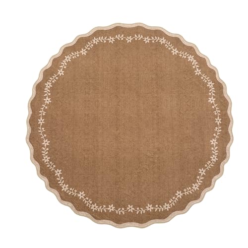 Large Round Rug 8ft Scalloped Washable Circle Living Room Rug (Brown / 8' (Round))