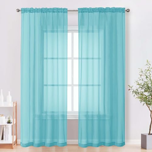 Sheer Curtains 84 Inches Long 2 Panels Set (Aqua / 42"W x 84"L (Pack of 2))