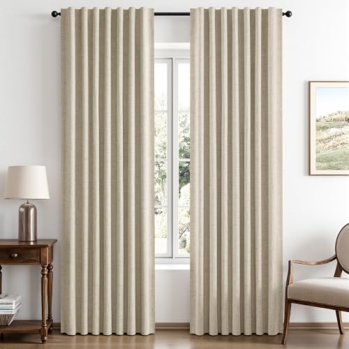 100% Blackout Linen Curtains 42 x 84 Inch Cobblestone 2 Panels (Cobblestone / 42"W x 84"L (Pack of 2))