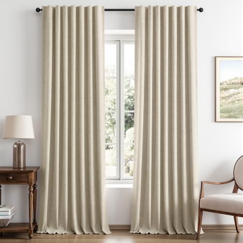 100% Blackout Linen Curtains 42 x 96 Inch Cobblestone 2 Panels (Cobblestone / 42"W x 96"L (Pack of 2))