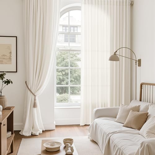 Modern Linen Curtains for Living Room 72 Inches Long Light Filtering Semi Sheer Curtain Back Tab Neutral Luxury Modern Farmhouse Decor Linen Blend Drapes for Bedroom 52x72 (52"W x 72"L (Pack of 2) / Modern Linen)