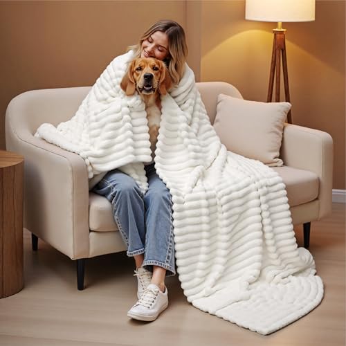 Soft Cozy King Size Fleece Blankets for Bed Off White 108"x90" (Off White / King)