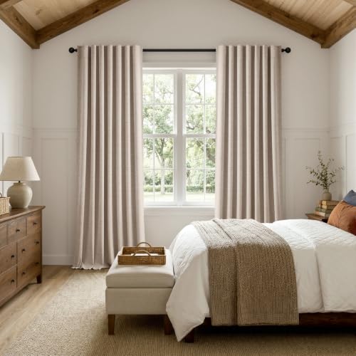 100% Blackout Linen Curtains for Bedroom 42 x 90 Inch Beige 2 Panels (Beige / 42"W x 90"L (Pack of 2))