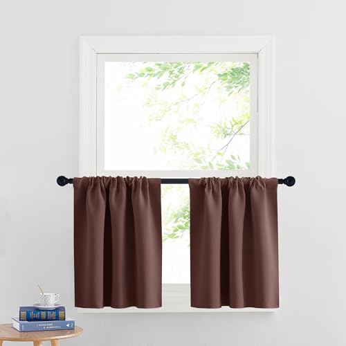Short Blackout Privacy Curtains 30 inch Long for Bathroom Window (Chocolate Brown / 42"W x 30"L (Pack of 2))