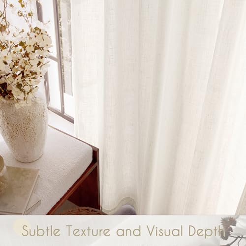 2 Panels Set Cream Linen Curtains 132 inches Long For Living Room Neutral Farmhouse Light Filtering Semi Sheer Linen Drapes 132 inch Ceiling To Floor For Large Window Villa Hallway Ivory FT 60x132 (Natural / 60"W x 132"L (Pack of 2))