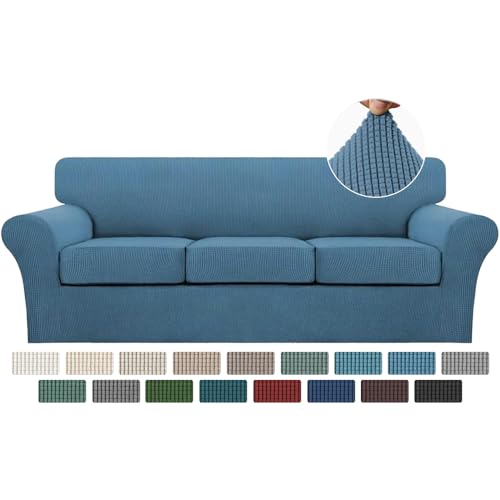 4 Piece Sofa Covers for 3 Cushion Couch Sofa Slipcover with Separate Cushion Couch Cover for Dogs Thick Soft Slipcover Washable Elastic Furniture Protector for Pets (XL Sofa (3 Cushion) / Dusty Blue)