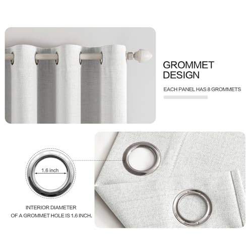 100% Blackout Linen Curtains for Bedroom 52x72 Inch Heathered White (Heathered White / 52"W x 72"L (Pack of 2))
