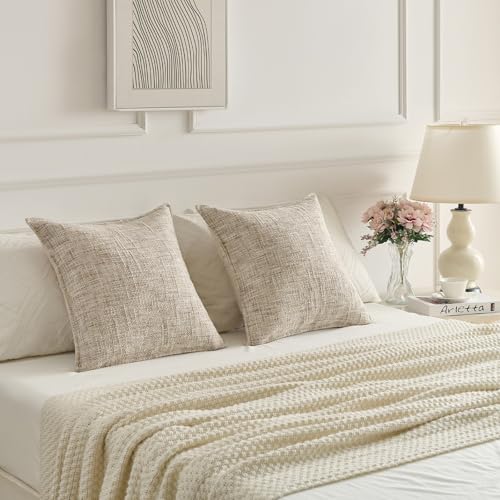Pack of 2 Tweed Chenille Throw Pillow Covers 22x22 Inch (Beige / 22" x 22" (Pack of 2))