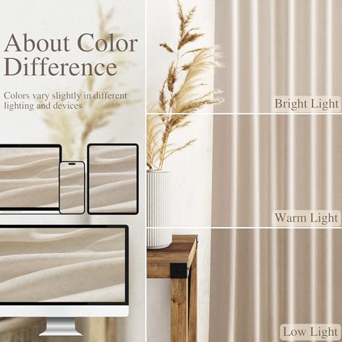 Extra Long 120 Inch Curtains for Living Room Cream Beige Linen Light Filtering Semi Sheer Curtain Back Tab Modern Farmhouse Decor Floor to Ceiling High Window for Bedroom 52x120 (52"W x 120"L (Pack of 2) / Cream Beige)