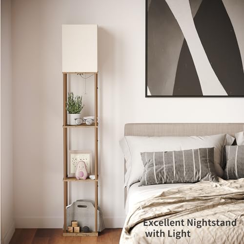 Floor Lamp with Shelves (Withered-leaf Square / 4-Tier)