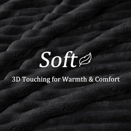 Ribbed Full Size Blanket for Bed (Black / Full(84"x90"))