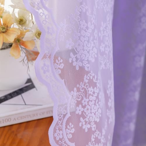 Vintage Lace Curtains 96 Inches Long (Lavender / 52"W x 96"L (Pack of 2))