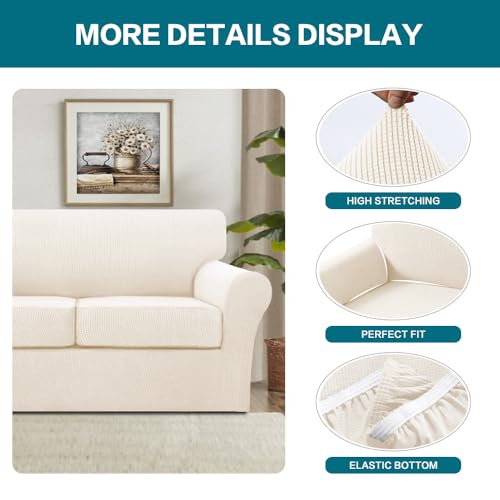 4 Piece Sofa Covers for 3 Cushion Couch Sofa Slipcover Soft Couch Cover for Dogs (Sofa (3 Cushion) / Cream)