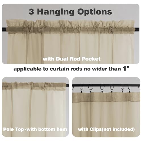 Taupe Sheer Valances for Windows (Taupe / 42"W x 16"L (Pack of 2))