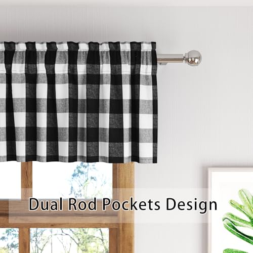 Buffalo Check Plaid Valances Gingham 1 Pack Tiers Rod Pocket Black and White Farmhouse Short Curtains For Windows Treatment Decor Small Curtains Over Sink For Kitchen (54"W x 10"L (Pack of 1) / Black and White)