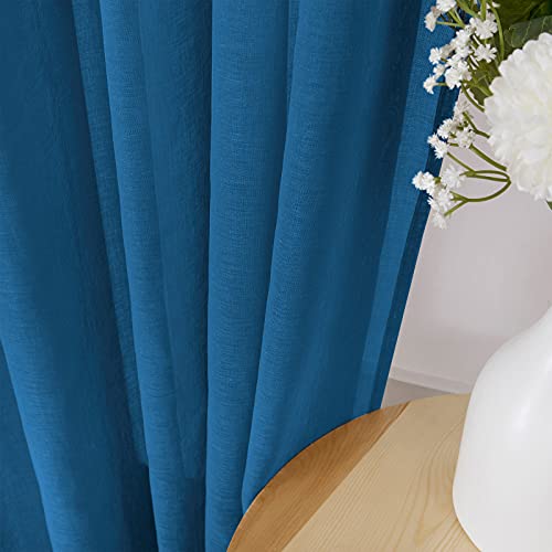 Sheer Tier Curtain Linen Textured Half Kitchen Curtains Sheer Light Filtering Rod Pocket Voile Small Curtains for Bathroom (25"W x 36"L (Pack of 2) / Classic Blue)