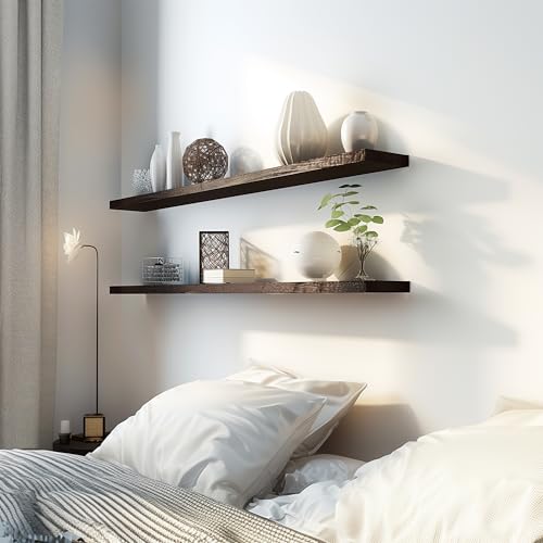 48 Inch Floating Shelves for Wall Rustic Brown Wood Wall Shelves for Bedroom Set of 4 (48 inch / Rustic Brown)