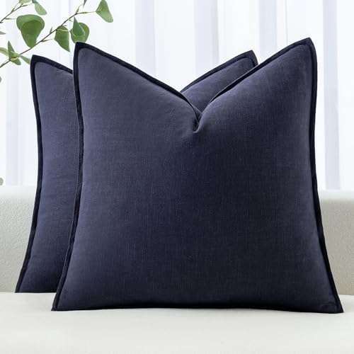 Decorative Linen Pillow Covers 18x18 Inch Navy (Navy / 18" x 18" (Pack of 2))