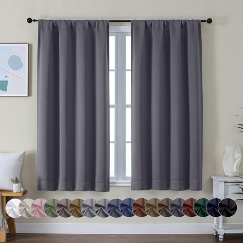 Ava Grey Short Blackout Curtains for Bedroom 45 Inches Long 2 Panels Set (Grey / 40"W x 45"L (Pack of 2))