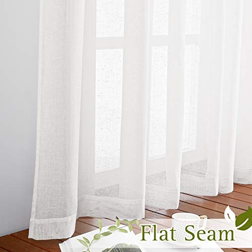 White Sheer Linen Curtains 84 inches Long (62"W x 84"L (Pack of 2) / White)