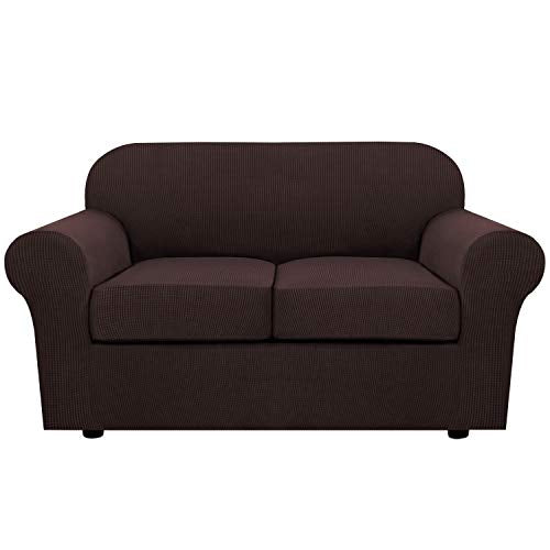 3 Piece Stretch Sofa Covers for 2 Cushion Loveseat Couch Covers for Living Room Sofa Slipcovers (Medium / Chocolate)