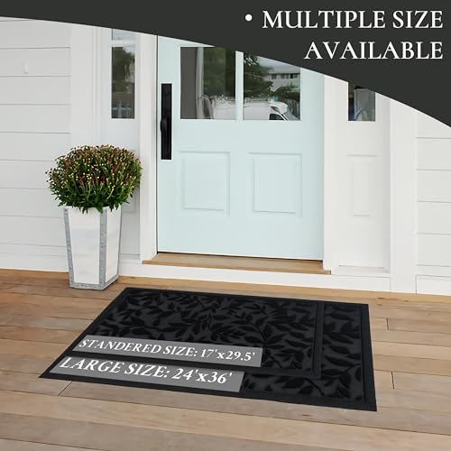 Black Leaves Outdoor Indoor Entrance Doormats (Leaves-black / 1'11" x 2'11" (Rectangular))