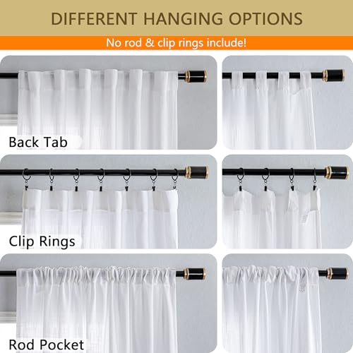 Floor to Ceiling Curtains 108 Inches White Sheer Window Drapes 1 Panel for Sliding Glass Door Back Tab Draperies Linen Look Boho Fabric (100"W x 108"L (Pack of 1) / White)