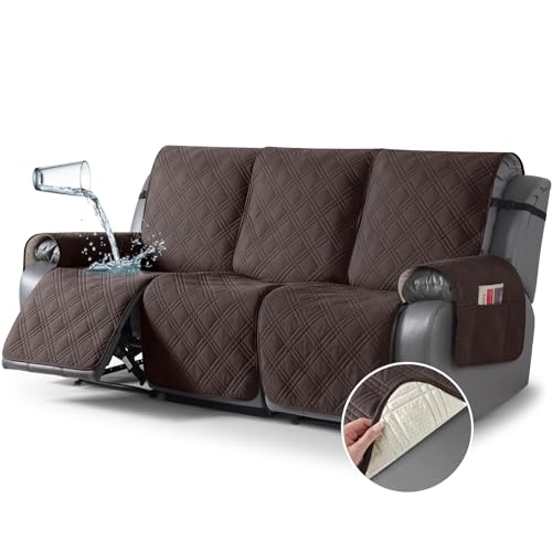 100% Waterproof Recliner Sofa Cover Non Slip Couch Cover for 3 Seat Reclining Sofa (Chocolate / 3 Seater Standard)
