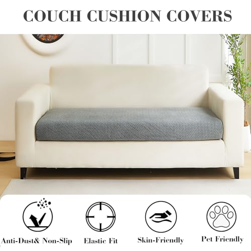 Couch Covers for 2 Cushion Sofa Pet Friendly Couch Cushion Covers Universal Sofa Covers Washable Stretch Slipcovers for Sectional Sofa (Texture Gray / Large Double Seat Cover)