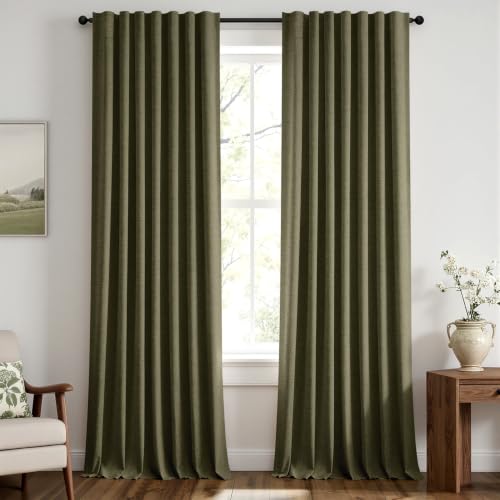 100% Blackout Linen Curtains 42 x 96 Inch Light Olive Green 2 Panels (Light Olive Green / 42"W x 96"L (Pack of 2))