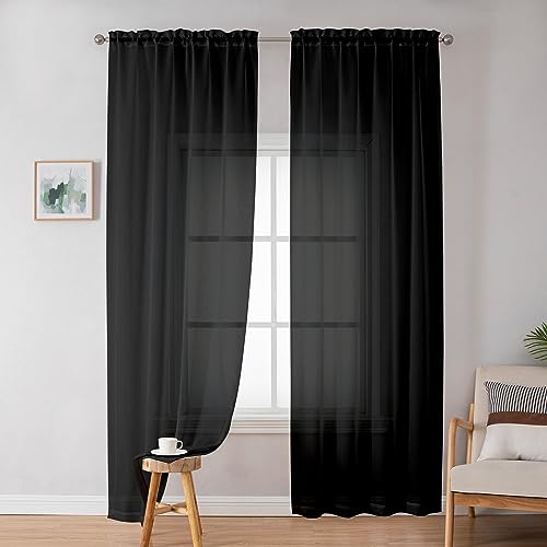 Black Sheer Curtains 72 Inches Long 2 Panels for Living Room (Black / 42"W x 72"L (Pack of 2))