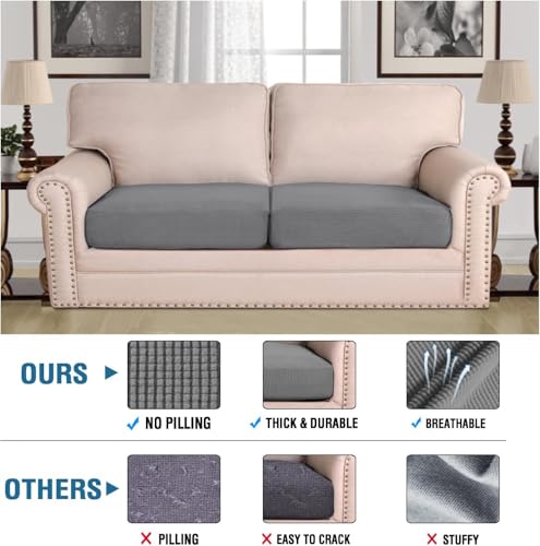 Super Stretch Individual Seat Sofa Covers Couch Cushion Covers Slipcover Sets Thick Jacquard Textured Twill Fabric (Grey / 2 Cushion Sofa)